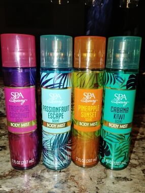 Spa luxury body mist fine fragrance mist. Tropical coconut passion fruit escape